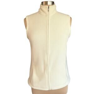 LL Bean Cream Fleece Vests Women MED Full Zip Pockets Lightweight Outdoor Casual